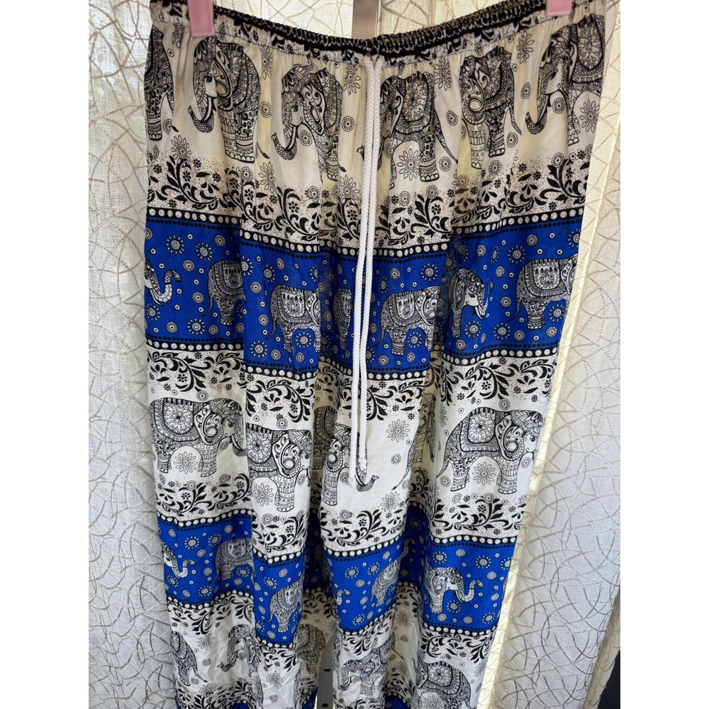 Vintage Inspired Elephant Print Harem Pants Boho Lounge Festival Wear Blue/Black - Picture 4 of 9